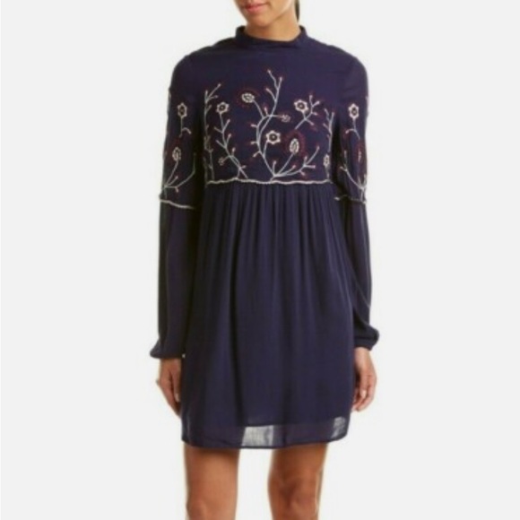 Parker Elegant Navy Blue Embroidered Dress - Picture 3 of 5